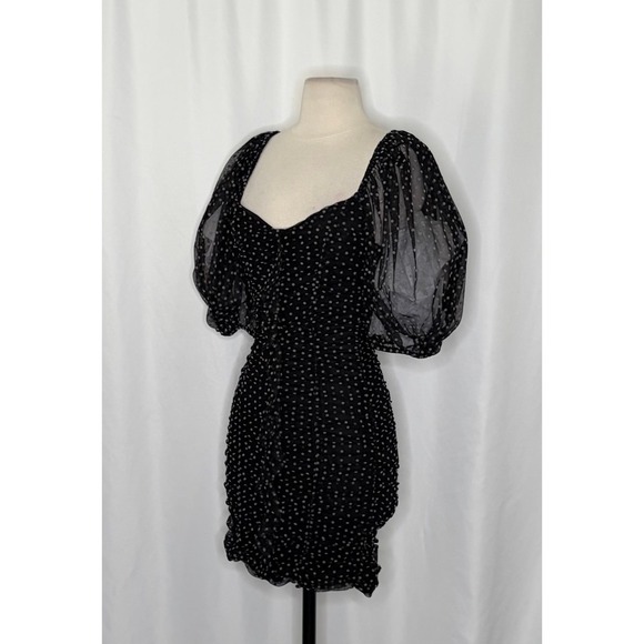 ZARA Chiffon Black Polka Dot Ruched Mini Dress Black Gray Party Blogger Small - Picture 7 of 16